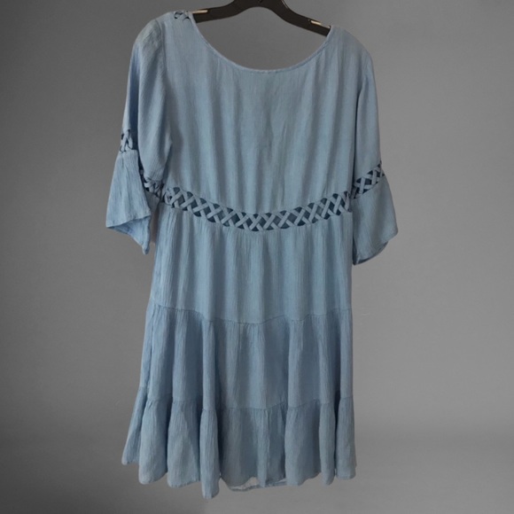 Simply Noelle Blue Cut Out Lined Tiered Babydoll Dress - Picture 2 of 12